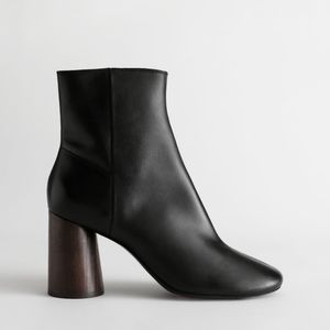 Almond Toe Black Leather Ankle Bootie